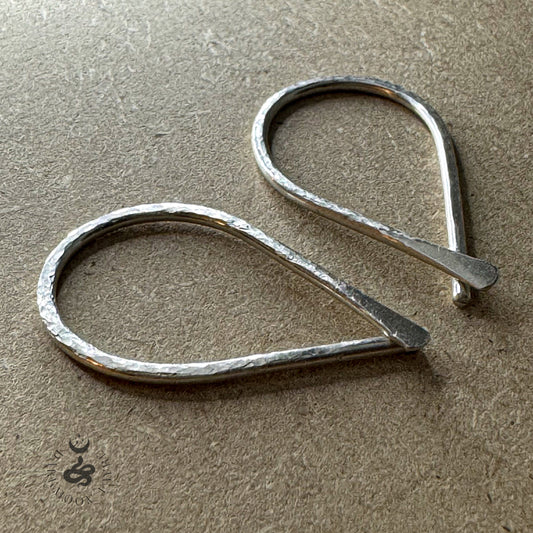 Gauged Minimalist Teardrop Threader Hoop Earrings In Hand Forged 925 Sterling Silver 1.5mm/15g Wire - Darkmoon Fayre