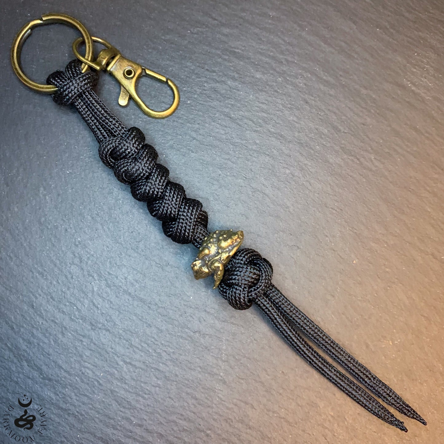 Japanese Netsuke Style Toad Keyring In Antiqued Bronze, can also be used as a zipper pull, knife lanyard, bag or boot charm - Darkmoon Fayre