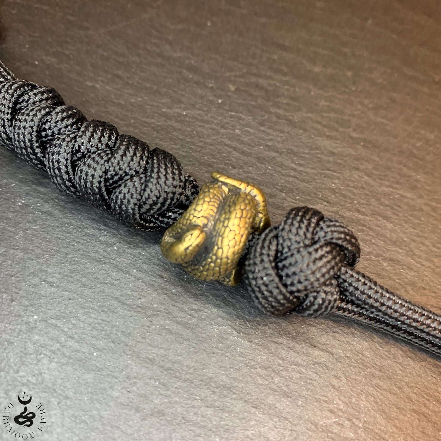 Japanese Netsuke Style Snake Keyring In Antiqued Bronze, can also be used as a zipper pull, knife lanyard, bag or boot charm - Darkmoon Fayre