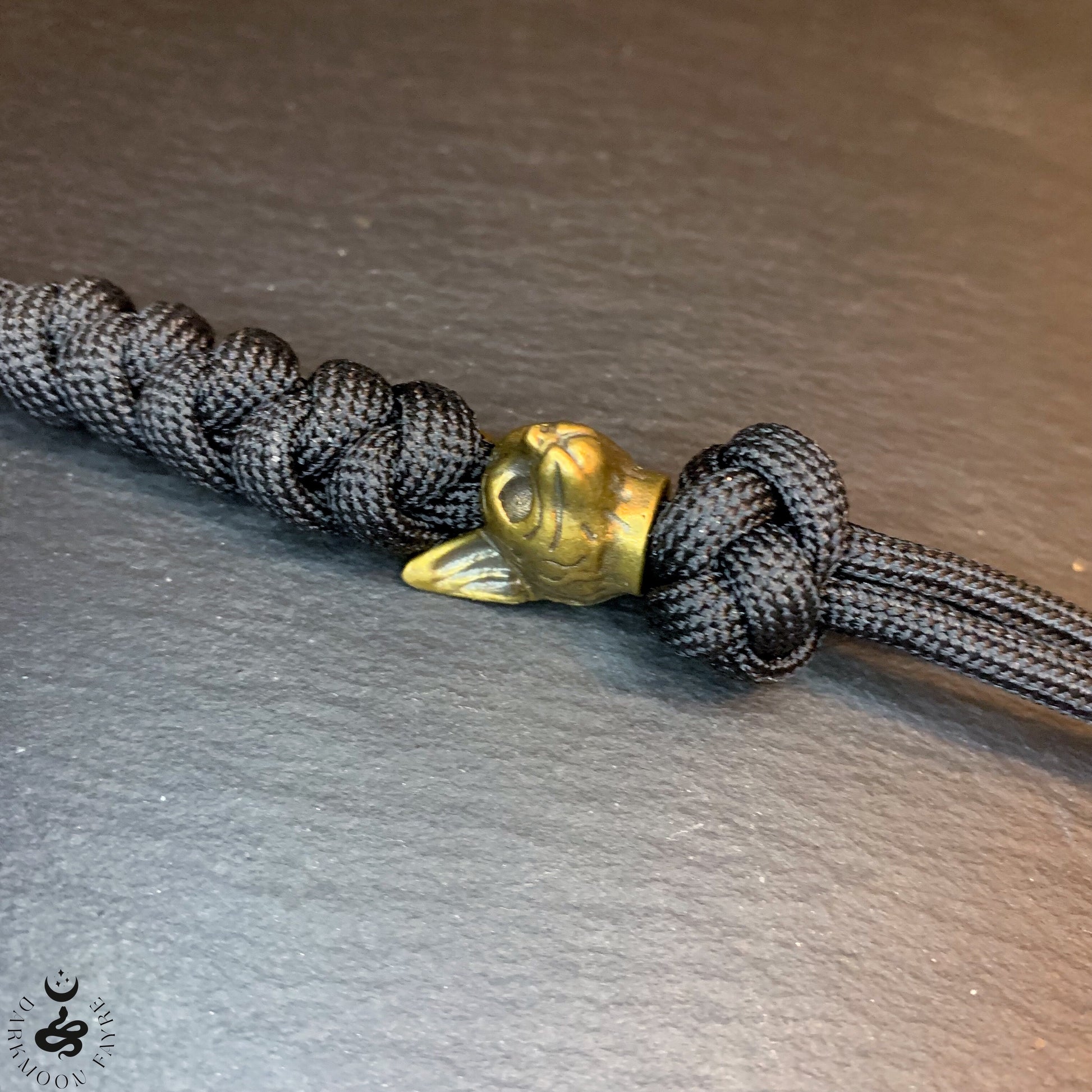 Japanese Netsuke Style Cat Keyring In Antiqued Bronze, can also be used as a zipper pull, knife lanyard, bag or boot charm - Darkmoon Fayre