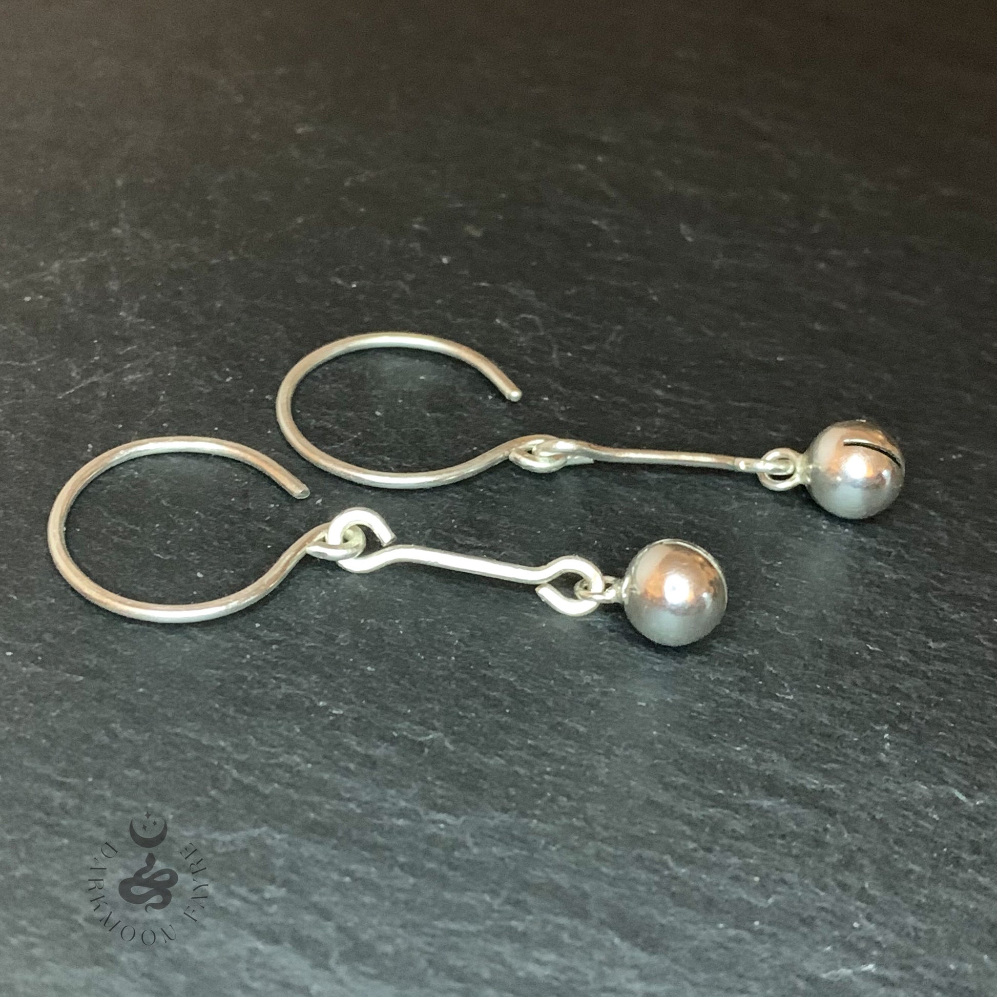 Jingle Witch Bell Earrings With Hand Forged Hoops And Bars In All 925 Sterling Silver - Darkmoon Fayre