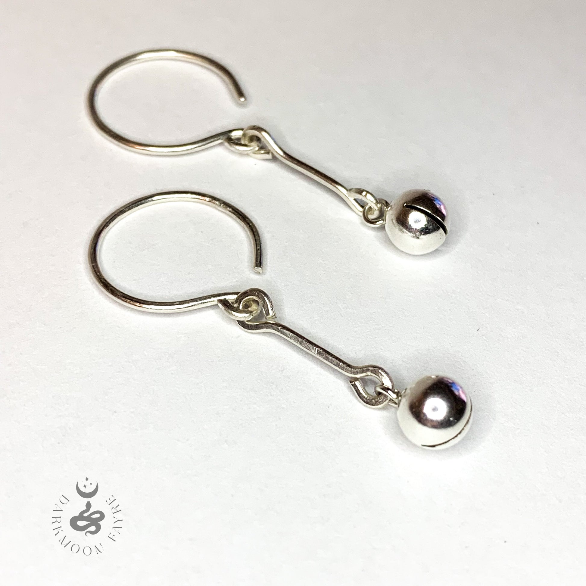 Jingle Witch Bell Earrings With Hand Forged Hoops And Bars In All 925 Sterling Silver - Darkmoon Fayre