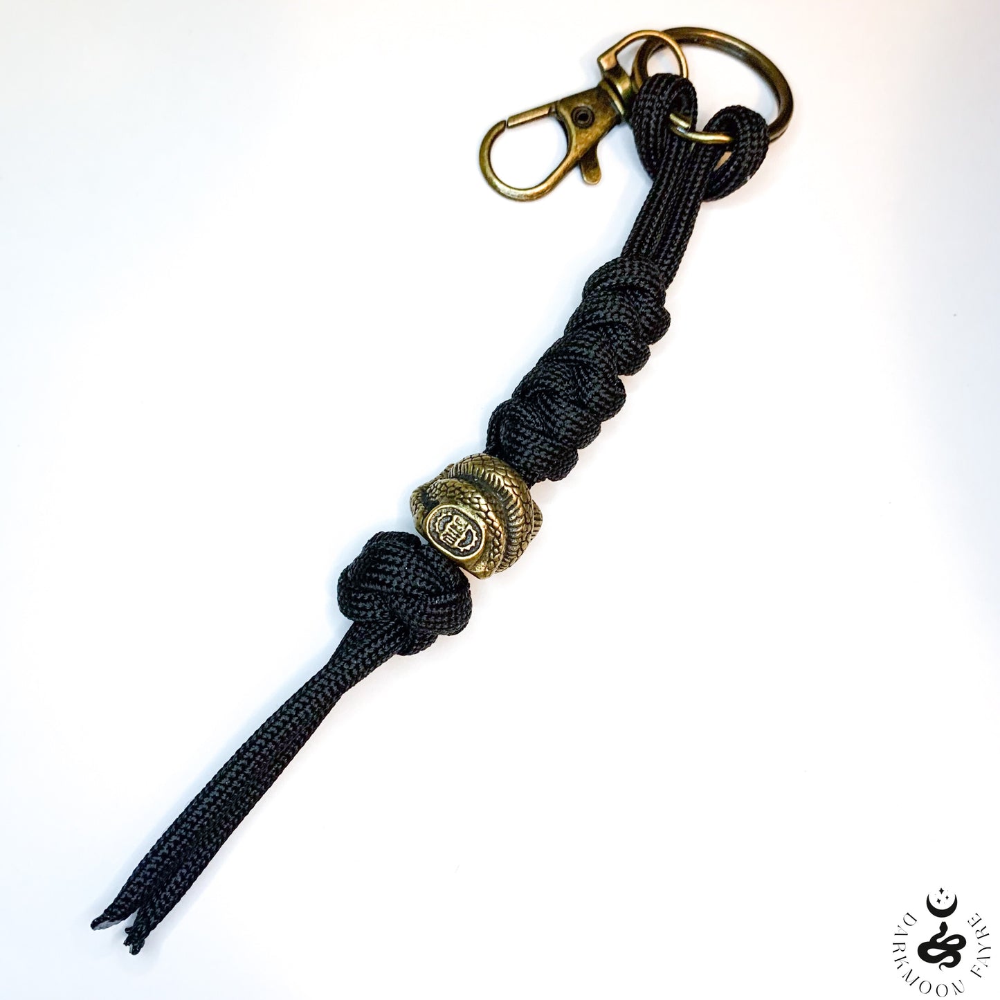 Japanese Netsuke Style Snake Keyring In Antiqued Bronze, can also be used as a zipper pull, knife lanyard, bag or boot charm - Darkmoon Fayre