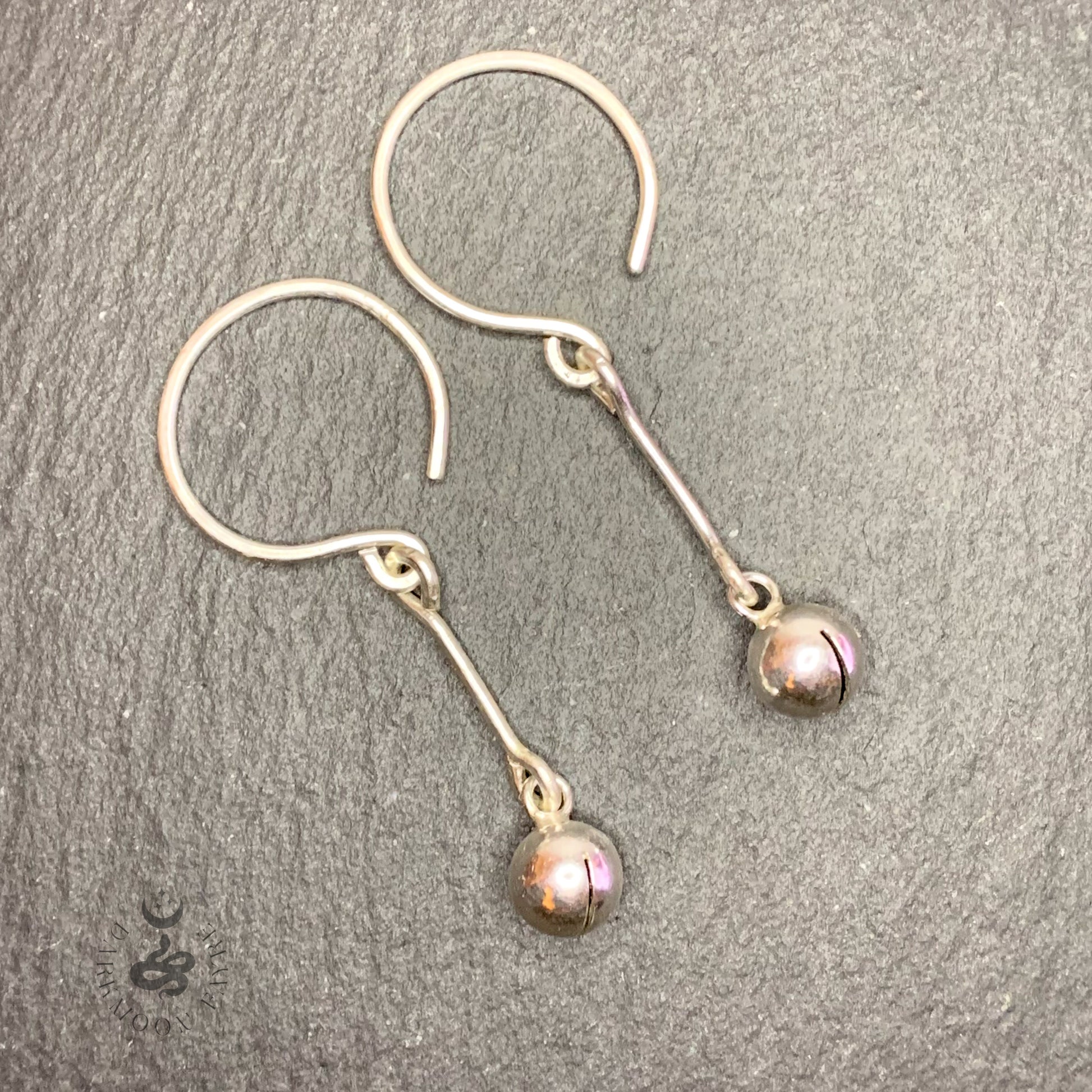 Jingle Witch Bell Earrings With Hand Forged Hoops And Bars In All 925 Sterling Silver - Darkmoon Fayre
