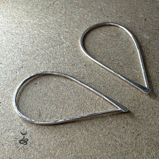 Minimalist Teardrop Threader Hoop Earrings In Hand Forged 925 Sterling Silver - Darkmoon Fayre