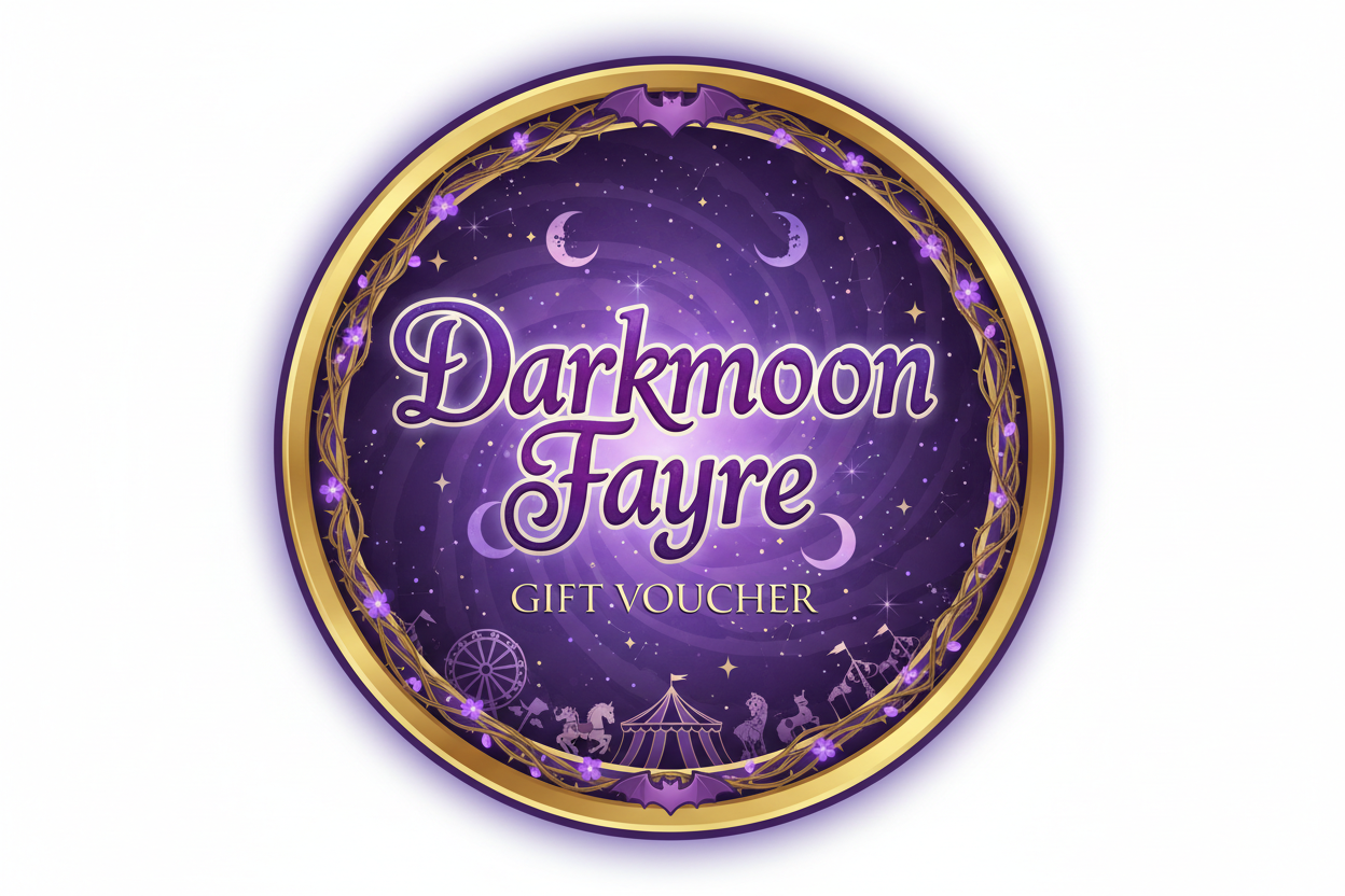 purple theme Darkmoon Fayre gift voucher logo