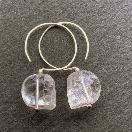 Legend of the Crystal Skull Hoop Earrings. Clear Quartz/Rock Crystal. All 925 Sterling Silver. - Darkmoon Fayre