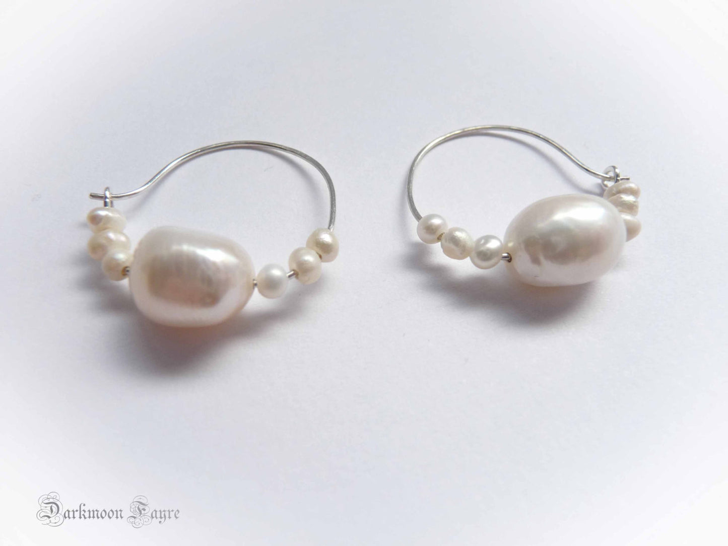 Aphrodite Baroque Pearl, Byzantine Inspired Hoops. All 925 Sterling Silver Hand Forged Ear-wires - Darkmoon Fayre