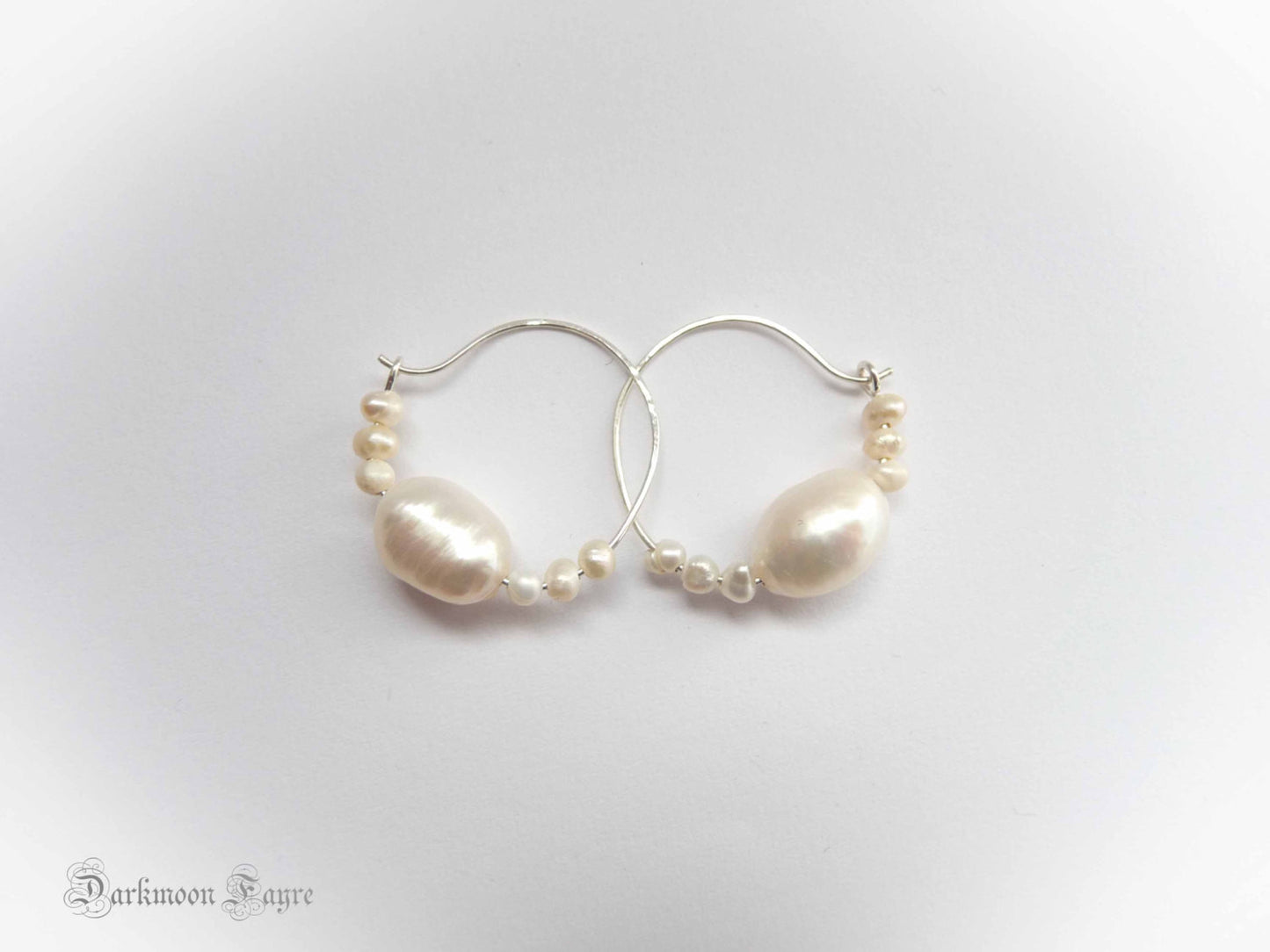 Aphrodite Baroque Pearl, Byzantine Inspired Hoops. All 925 Sterling Silver Hand Forged Ear-wires - Darkmoon Fayre
