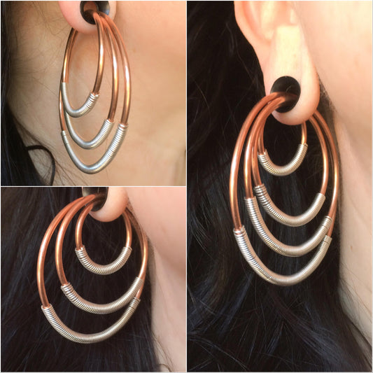 Tribal Hoops. Solid 925 Sterling Silver Coils. Solid 2mm/12 gauge Bare Copper. Choice of 4 Sizes - Darkmoon Fayre