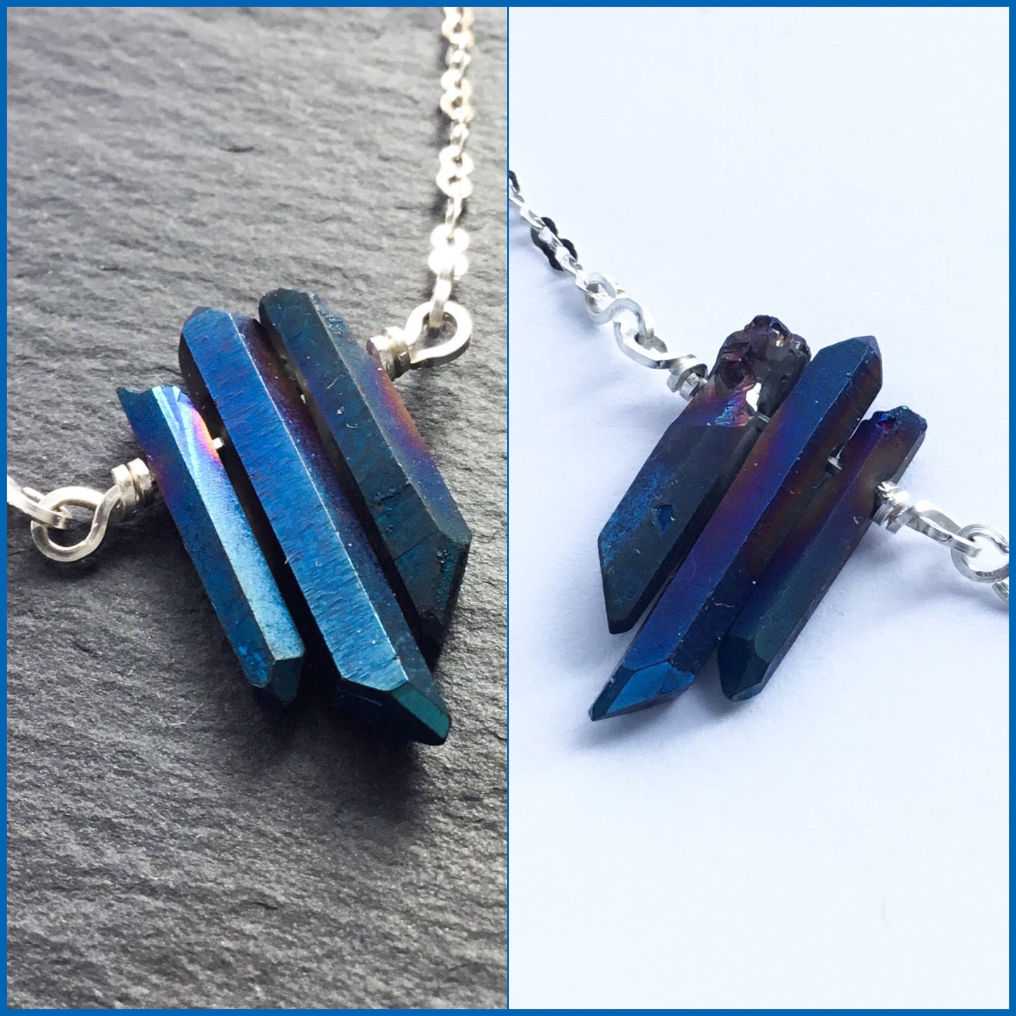 ***Hera Delicate Choker Necklace. Natural Rough Titanium Quartz Crystal Points. All 925 Sterling Silver - Darkmoon Fayre