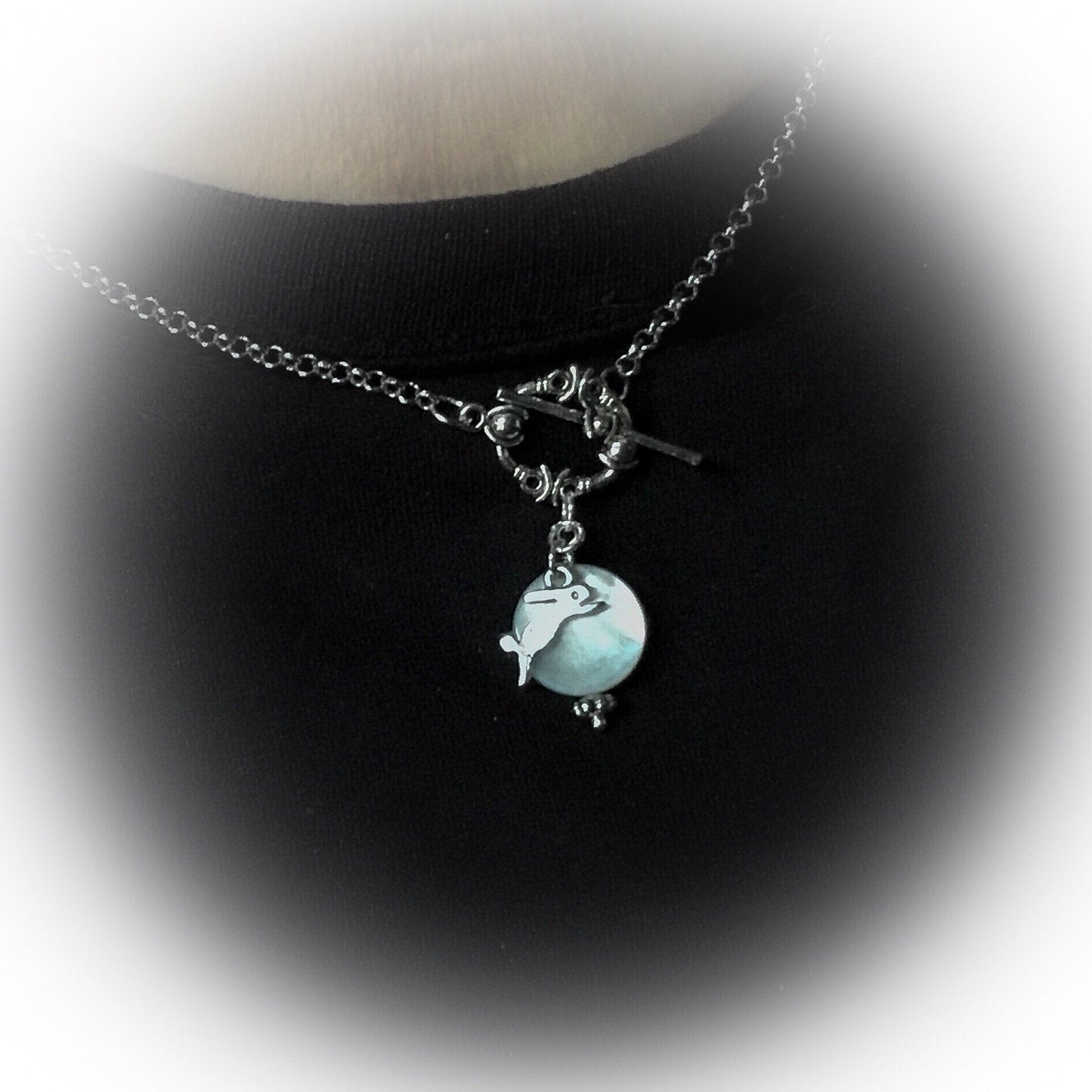 Freyja Full Moon Leaping Hare Necklace. Tahitian Black Oyster Shell with Toggle Clasp. Custom Length - Darkmoon Fayre