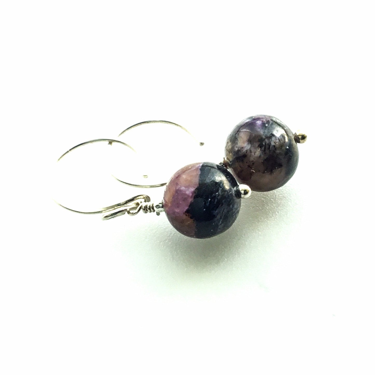 Charoite Infinity Hoop Earrings. All 925 Sterling Silver Hand Forged Earwires. Rare Natural Gemstone - Darkmoon Fayre