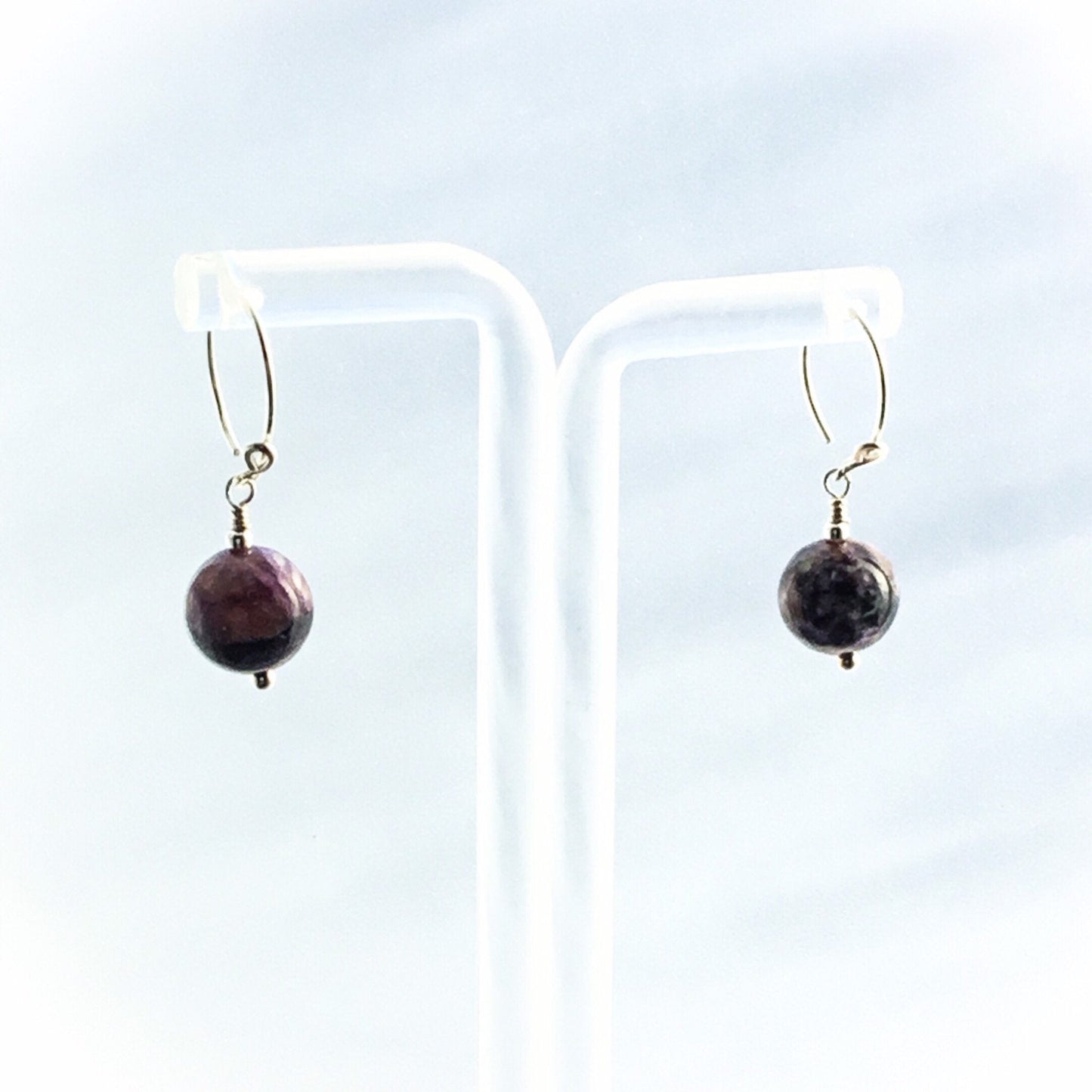 Charoite Infinity Hoop Earrings. All 925 Sterling Silver Hand Forged Earwires. Rare Natural Gemstone - Darkmoon Fayre
