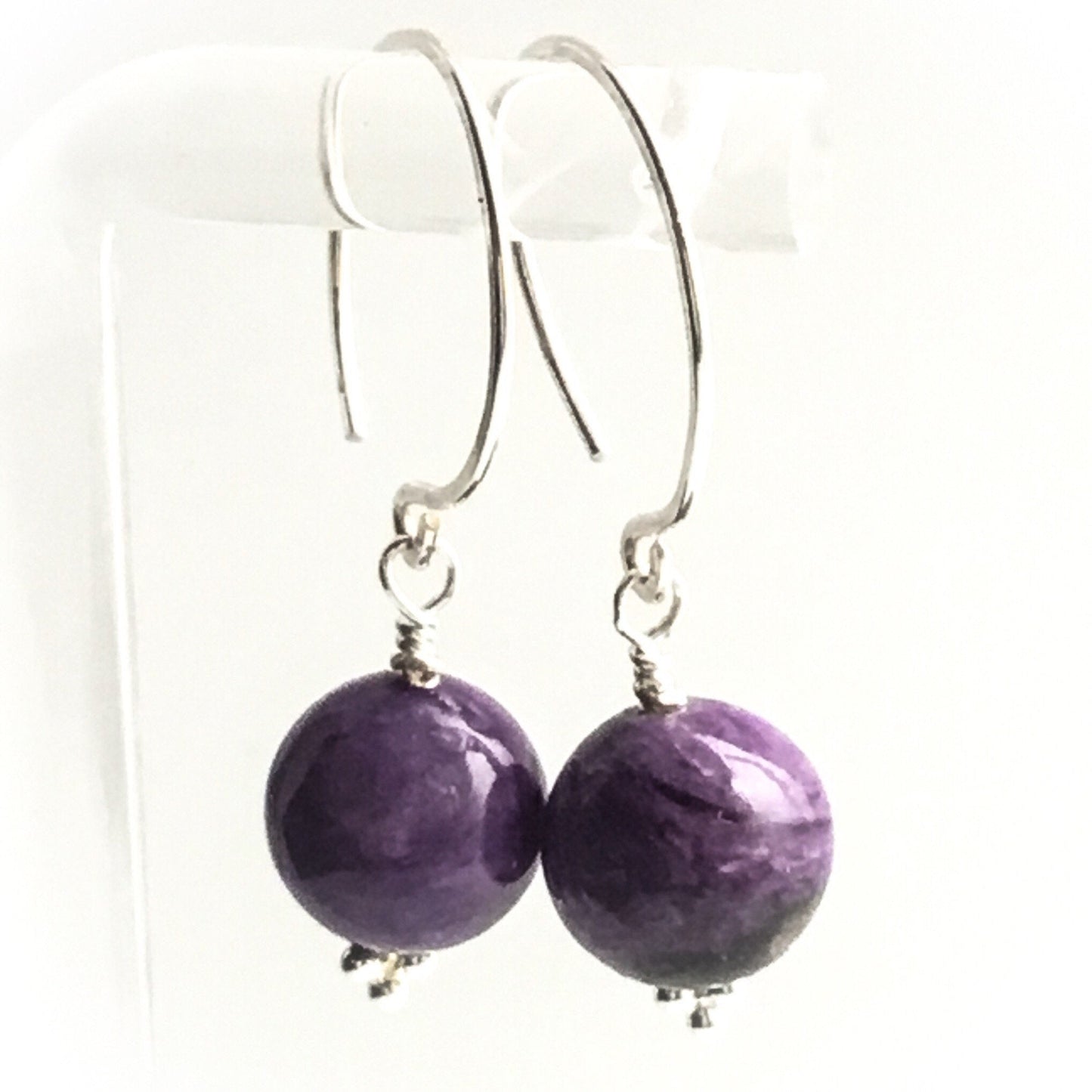 Charoite Hoop Earrings. All 925 Sterling Silver Hand Forged Ear-wires. Rare Natural Gemstone. - Darkmoon Fayre