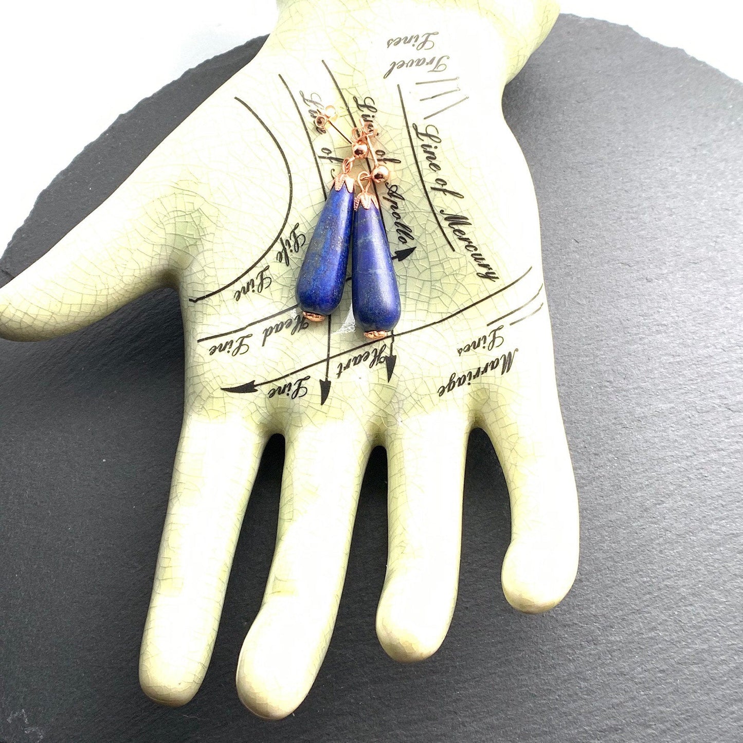 Lapis Lazuli Earrings. Classic Victorian Teardrop Style. 9ct Rose Gold Plated on 925 Sterling Silver - Darkmoon Fayre