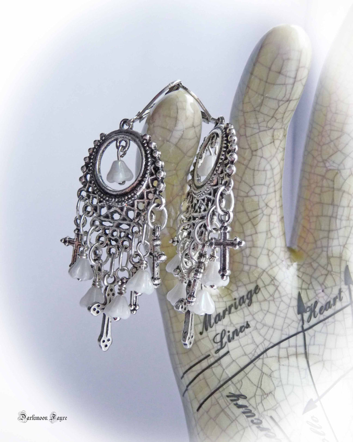 Vampire Slayer Chandelier Earrings, Glass Garlic Bulbs &Mini Crosses. Van Helsing. Vampire Hunter. Gothic. Tibetan Silver. Halloween. - Darkmoon Fayre