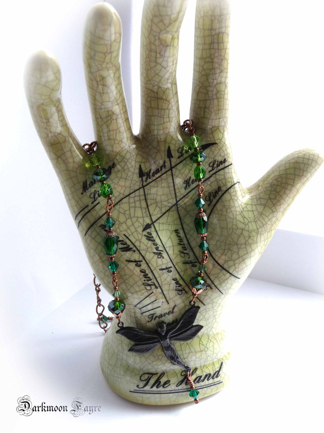 Absinthe Fairy Necklace. Ombré Green Fire Polished Czech Glass, Swarovski Crystals, Antiqued Copper. - Darkmoon Fayre