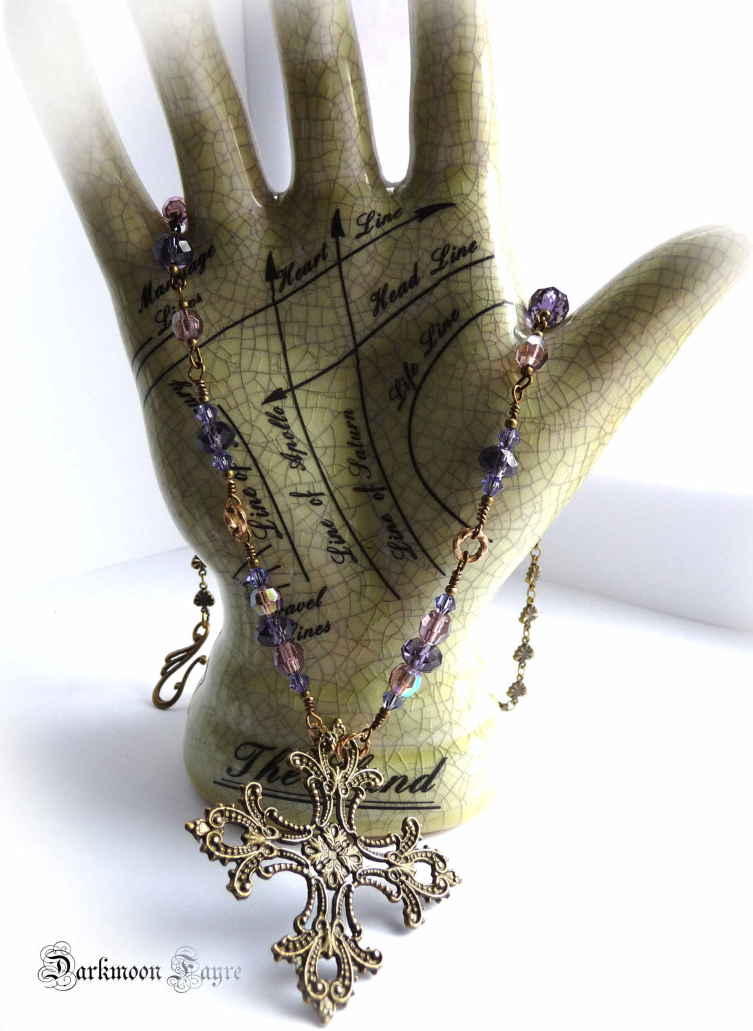 Gothic Cross Necklace. Purple and Lilac Swarovski Crystals & Fire Polished Glass. Antiqued Bronze - Darkmoon Fayre