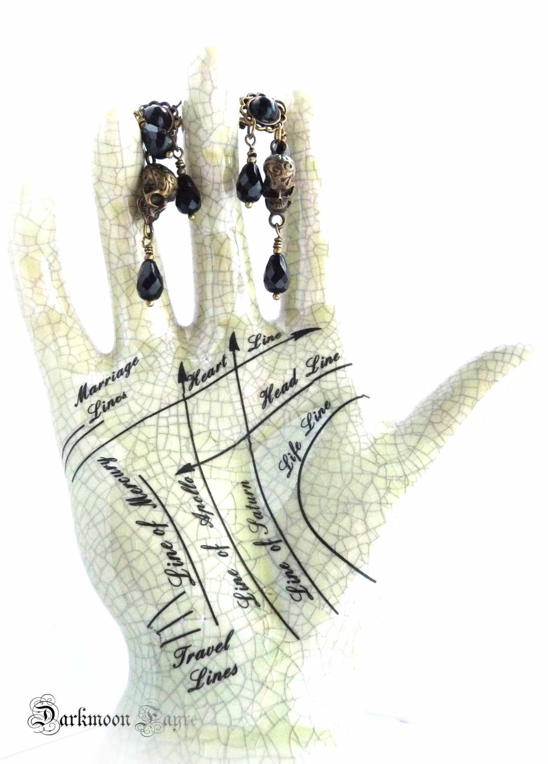 Memento Mori Chandelier Earrings. Black Fire Polished Glass Tear Drops & Bronze Tattooed Skulls. Day of the Dead. Neo-Victorian. Halloween - Darkmoon Fayre