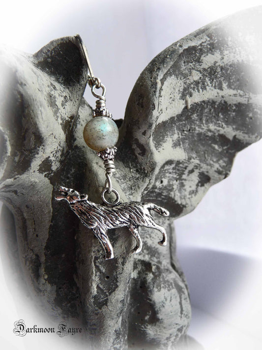 Canis Lupus & Labradorite Full Moon Earrings. Wolf/ Werewolf. For Fans of Supernatural Fairy-Tales. Spirit Animal. Silver. - Darkmoon Fayre