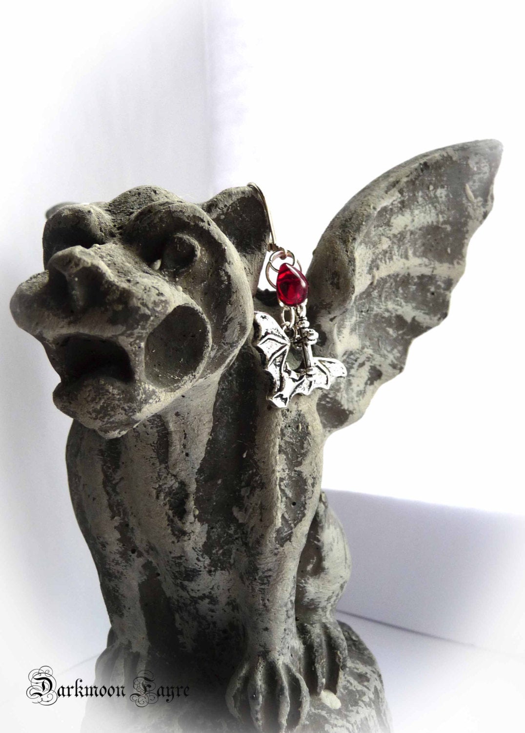 Vampire Slayer Earrings. Bats, Glass Blood Drops & Crosses. Vampire Hunter Gothic Everyday Earrings - Darkmoon Fayre
