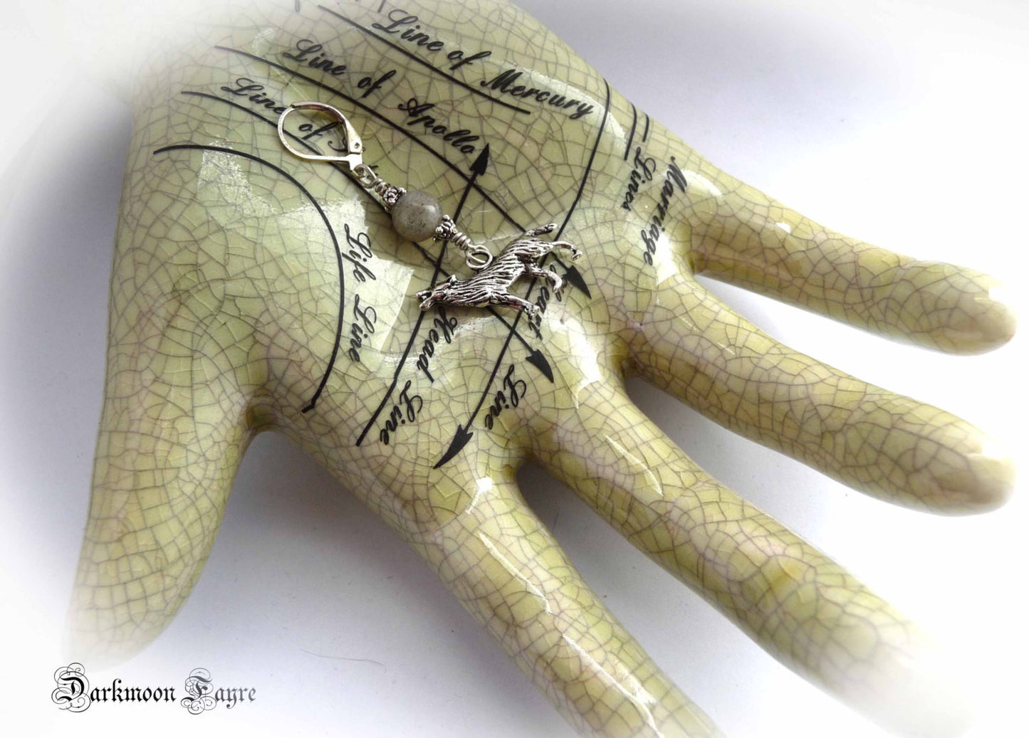 Canis Lupus & Labradorite Full Moon Earrings. Wolf/ Werewolf. For Fans of Supernatural Fairy-Tales. Spirit Animal. Silver. - Darkmoon Fayre