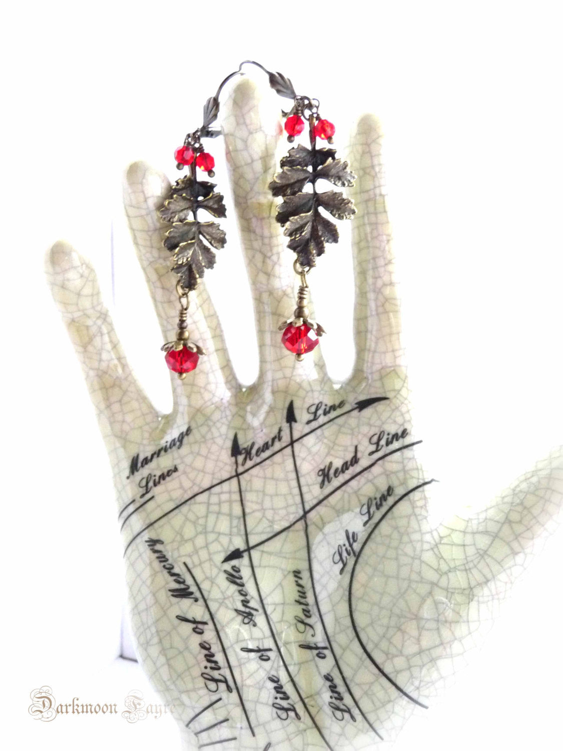 Holly Berry & Leaf Earrings. Antiqued Bronze. Vibrant Red Swarovski. Niobium Ear-wire option - Darkmoon Fayre