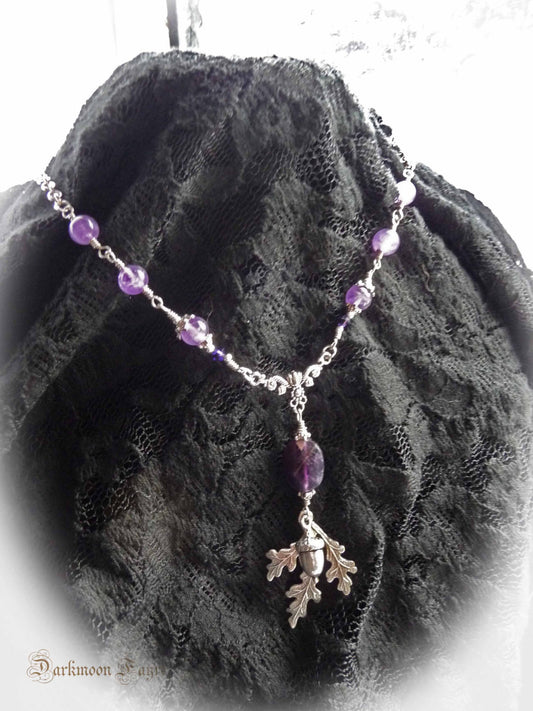 ***Oak King, Silver Acorn, Leaf and Amethyst Necklace. A Sophisticated Tribute to the Majestic and Magical Oak. February Birthstone. - Darkmoon Fayre