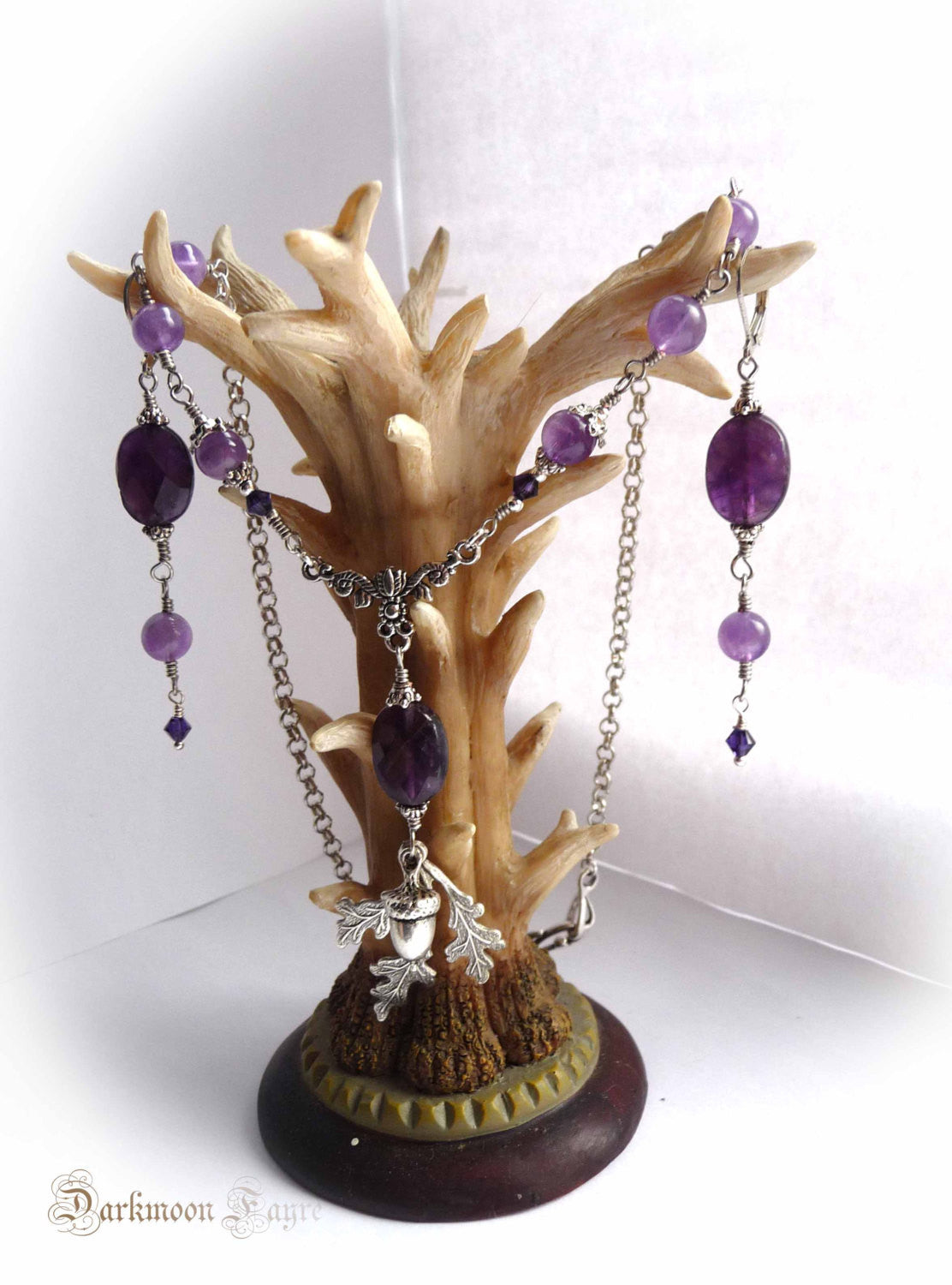 ***Oak King, Silver Acorn, Leaf and Amethyst Necklace. A Sophisticated Tribute to the Majestic and Magical Oak. February Birthstone. - Darkmoon Fayre