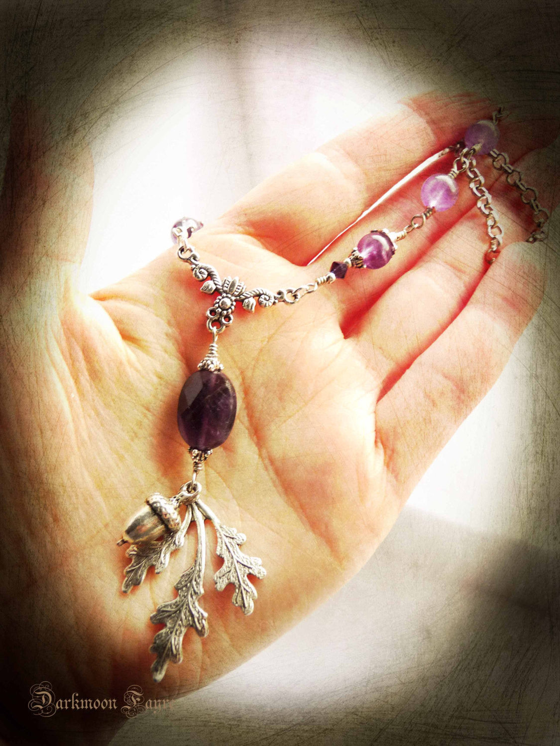 ***Oak King, Silver Acorn, Leaf and Amethyst Necklace. A Sophisticated Tribute to the Majestic and Magical Oak. February Birthstone. - Darkmoon Fayre