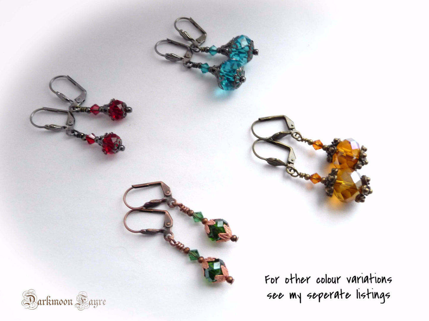 Victorian Bauble Serenity Blue Earrings. Swarovski Crystal & Gunmetal. Niobium Ear-wire Option - Darkmoon Fayre