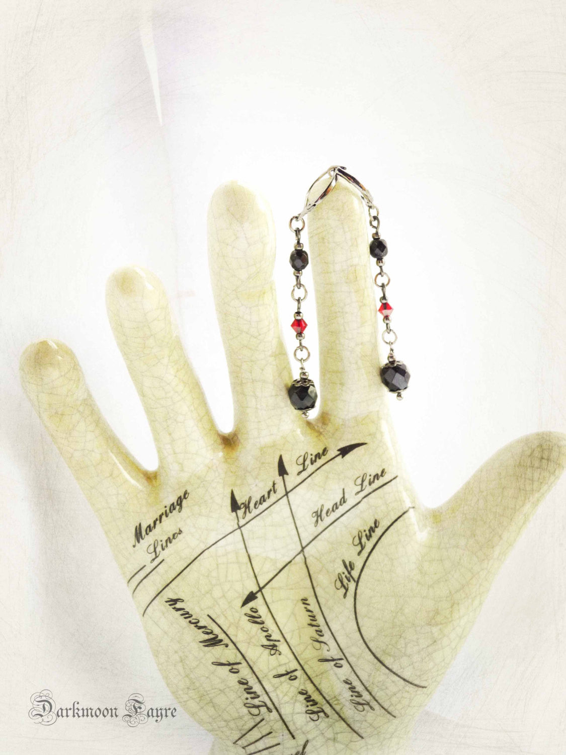 Victorian Vampire Earrings. Blood Red Swarovski Crystals, Black Czech Fire Polished Faceted Beads, Gunmetal Findings & Wire. - Darkmoon Fayre