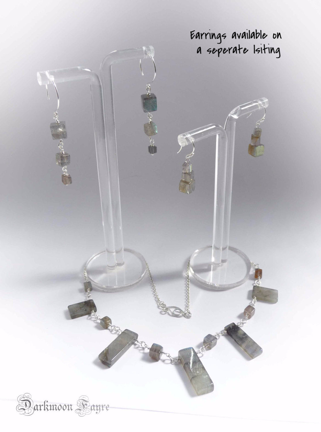 ***Monolithic, Labradorite&Sterling Silver Rosary Link Necklace. Hand Wrapped Wire + Hand Forged Swirl Clasp. All 925 Silver.One Of A Kind OOAK - Darkmoon Fayre