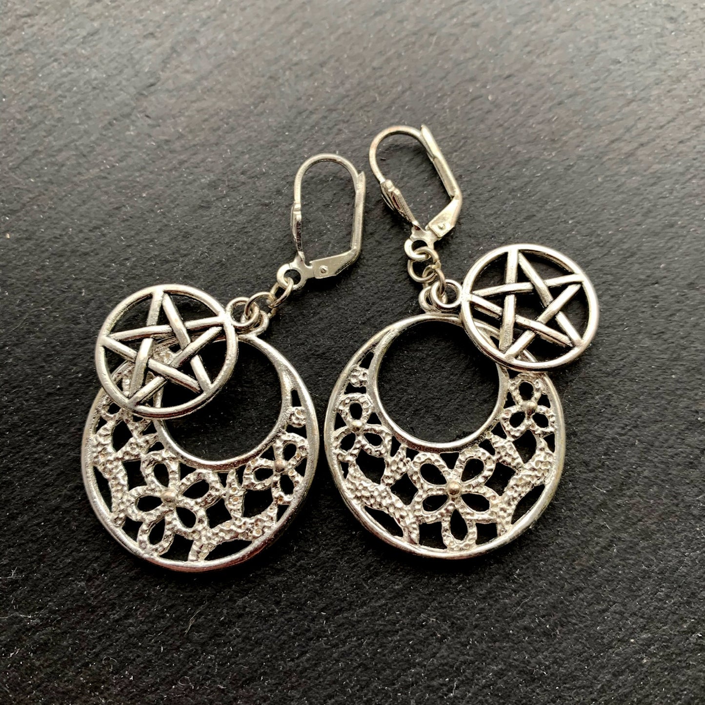 Floral Artemis Goddess Luna Earrings. 925 Sterling & Titanium Ear-wire Options. - Darkmoon Fayre