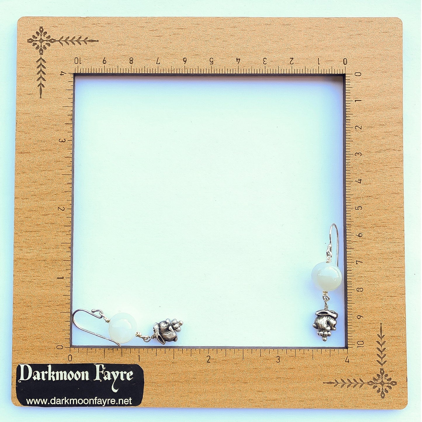 Lunar Rabbit Earrings With Grey Moonstone And Pewter Rabbits/Hares With 925 Sterling Silver Ear-wires - Darkmoon Fayre