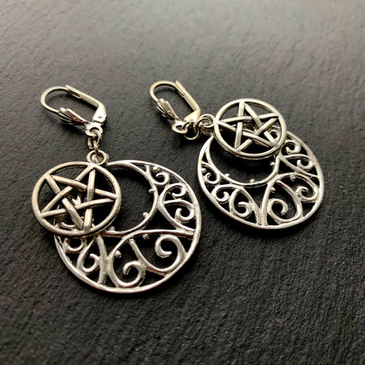 Celtic Swirl Artemis Goddess Luna Earrings. 925 Sterling or Titanium Ear-wire Options. - Darkmoon Fayre