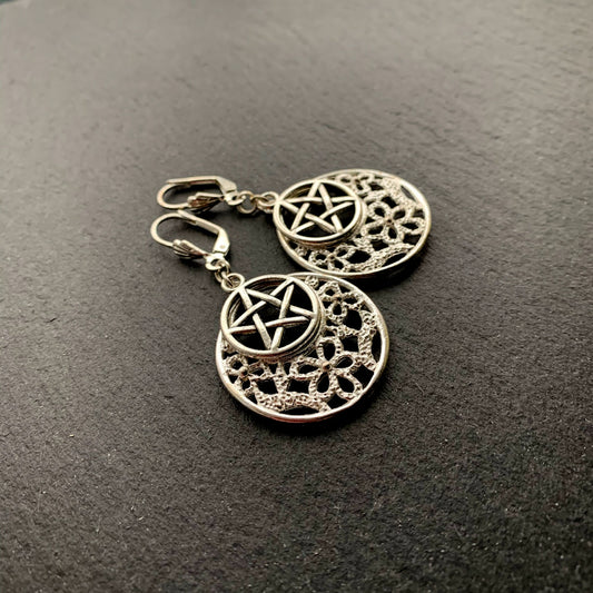 Floral Artemis Goddess Luna Earrings. 925 Sterling & Titanium Ear-wire Options. - Darkmoon Fayre