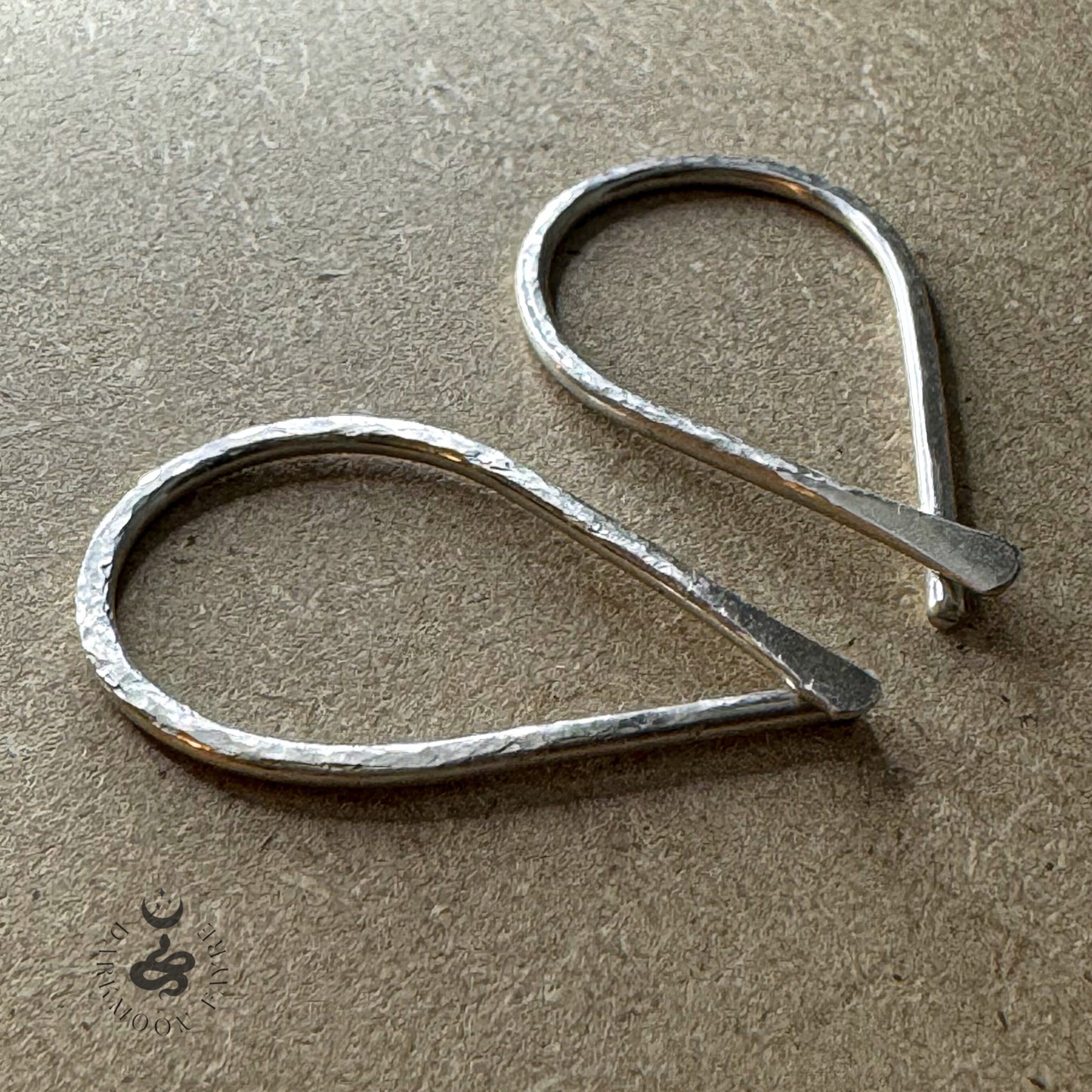 Gauged Minimalist Teardrop Threader Hoop Earrings In Hand Forged 925 Sterling Silver 1.5mm/15g Wire