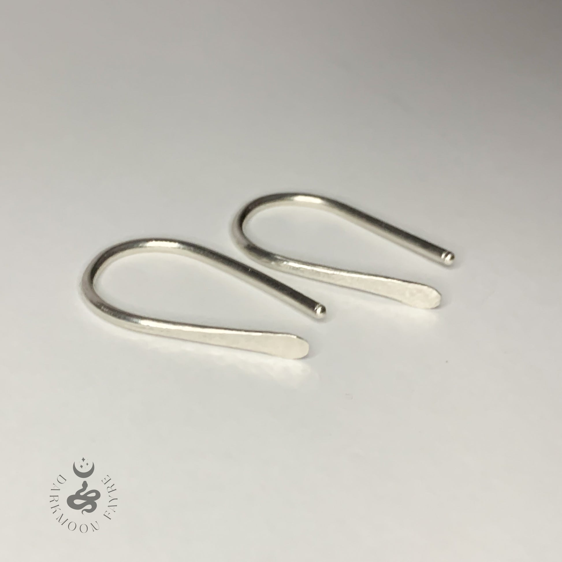 Gauged Minimalist Horseshoe Threader Earrings In Hand Forged 925