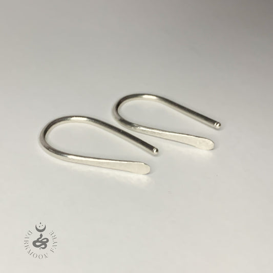 Gauged Minimalist Horseshoe Threader Earrings In Hand Forged 925 Sterling Silver 1.5mm Wire - Darkmoon Fayre