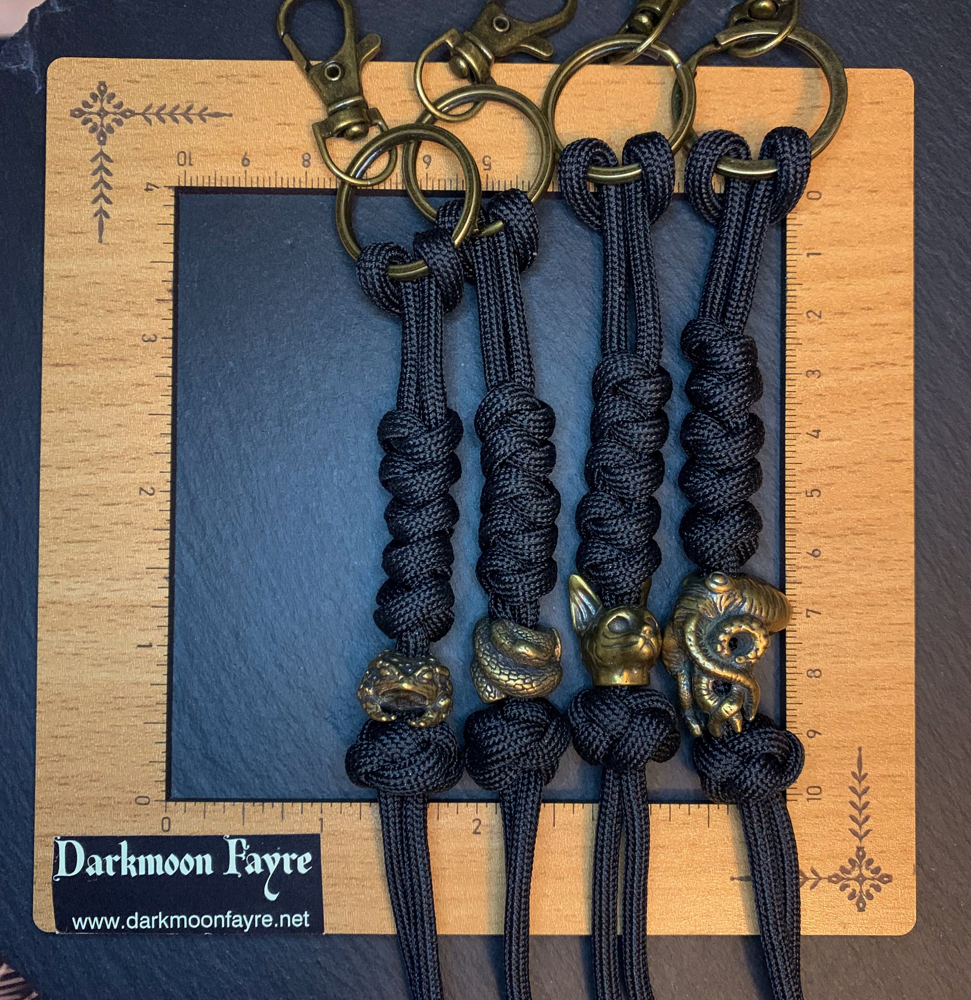 Japanese Netsuke Style Snake Keyring In Antiqued Bronze, can also be used as a zipper pull, knife lanyard, bag or boot charm - Darkmoon Fayre