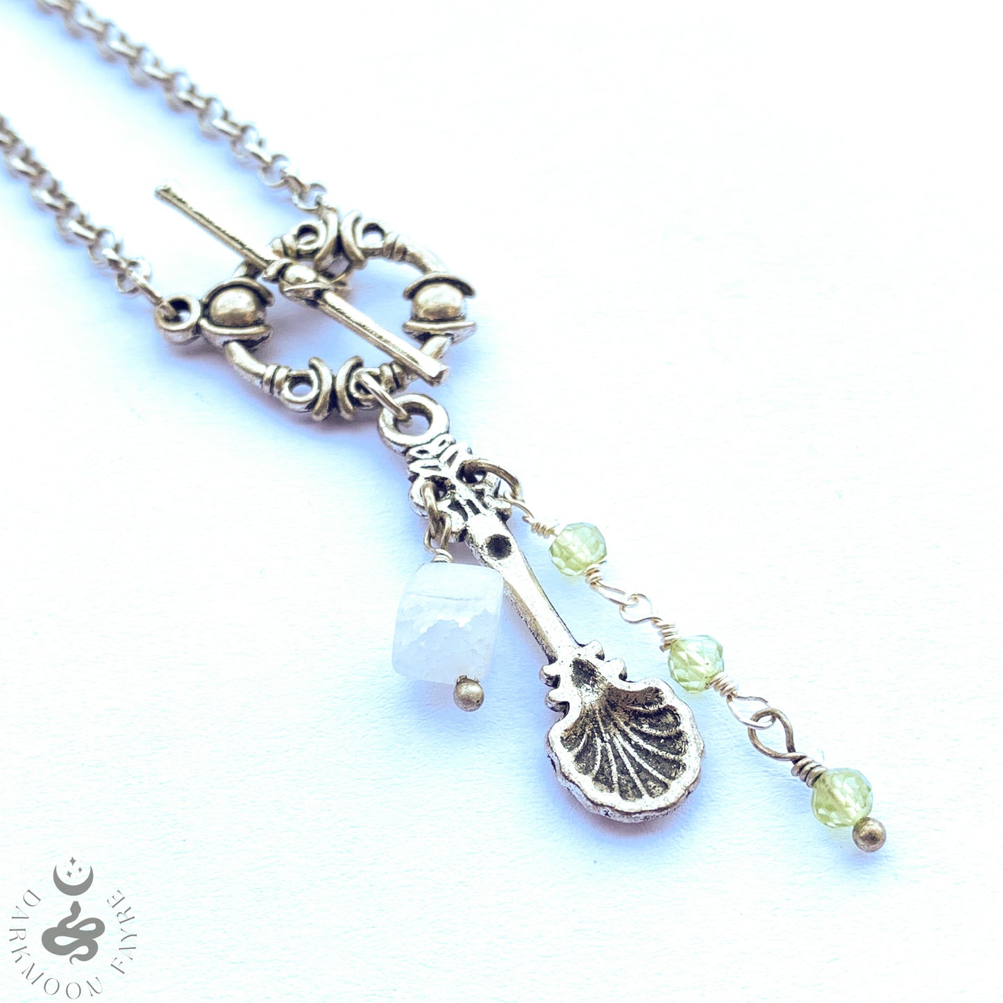 Absinthe Ritual Green Fairy Necklace With Peridot And Quartz "sugar cubes" In Silver - Darkmoon Fayre