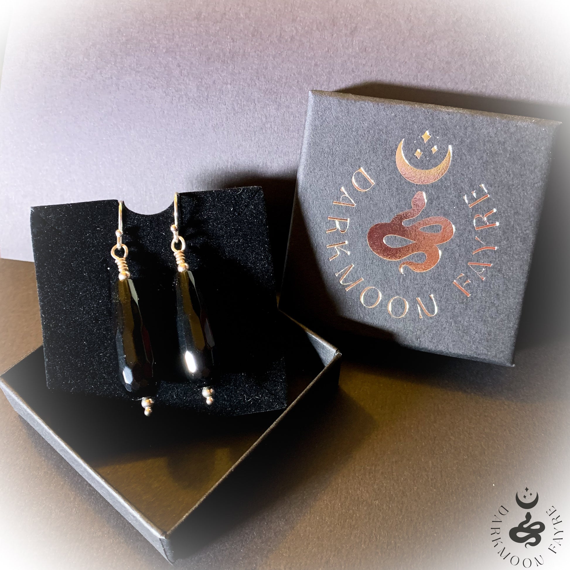 Black Onyx Faceted Teardrop Classic Victorian Style Earrings In All 925 Sterling Silver - Darkmoon Fayre