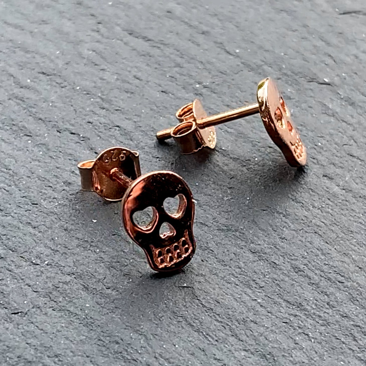 Sugar Skull 9ct Rose Gold Vermeil Stud Earrings - Darkmoon Fayre