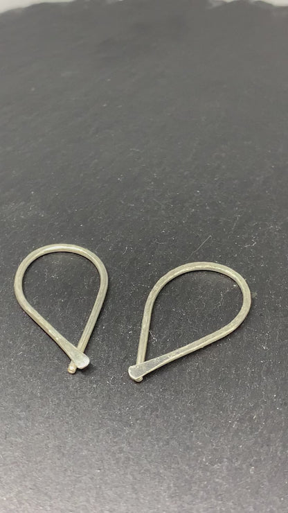 Gauged Minimalist Teardrop Threader Hoop Earrings In Hand Forged 925 Sterling Silver 1.5mm/15g Wire