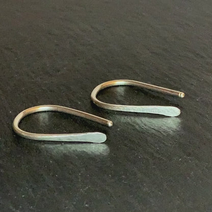 Gauged Minimalist Horseshoe Threader Earrings In Hand Forged 925 Sterling Silver 1.5mm Wire
