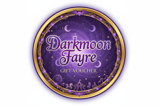 purple theme Darkmoon Fayre gift voucher logo