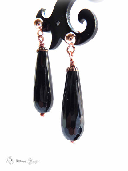 Black Onyx & Rose Gold Earrings. Classic Victorian Style. Ball & Post 9ct Rose Gold on 925 Silver - Darkmoon Fayre