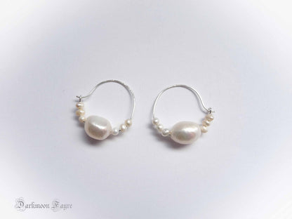 Aphrodite Baroque Pearl, Byzantine Inspired Hoops. All 925 Sterling Silver Hand Forged Ear-wires - Darkmoon Fayre